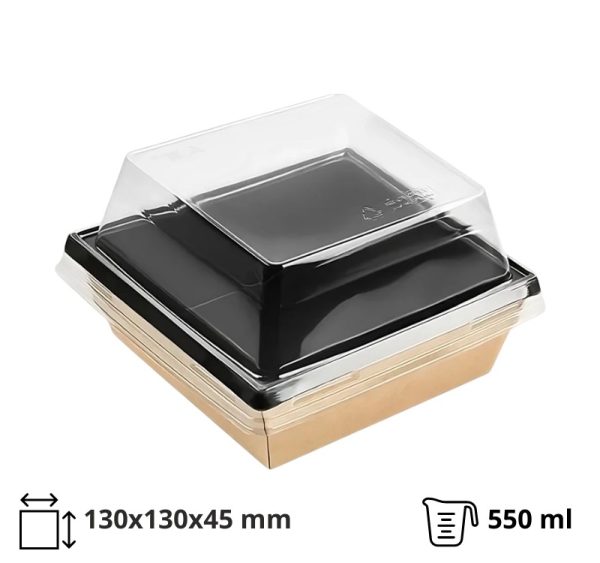 Papirnata posoda 550 ml OneClick kraft/črna 130×130 mm, h=45 mm 50 kos (komplet)