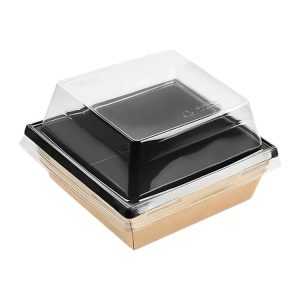 Papirnata posoda 550 ml OneClick kraft/črna 130×130 mm, h=45 mm 50 kos (komplet)