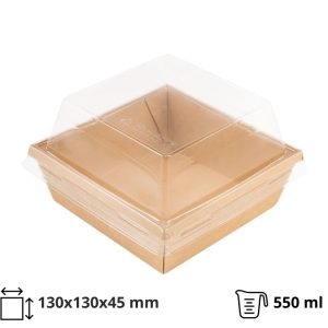 Papirnata posoda 550 ml OneClick kraft 130×130 mm, h=45 mm s pokrovom, 50 kos (komplet)