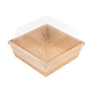 Papirnata posoda 550 ml OneClick kraft 130×130 mm, h=45 mm s pokrovom, 50 kos (komplet)