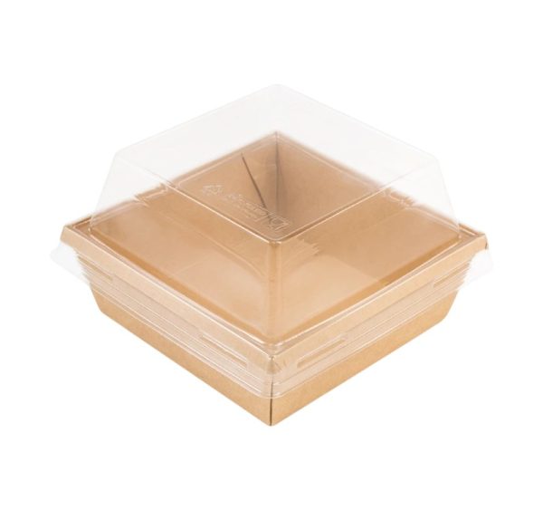 Papirnata posoda 550 ml OneClick kraft 130×130 mm, h=45 mm s pokrovom, 50 kos (komplet)