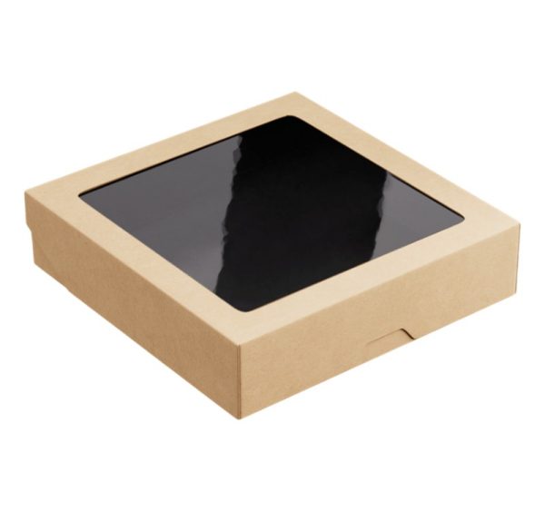 Papirnata posoda z oknom OneBox 1500 ml, 200x200x48 mm kraft/črna 25 kos