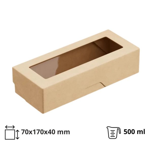 Papirnata posoda z oknom OneBox 500 ml 70x170x40 mm kraft 25 kos