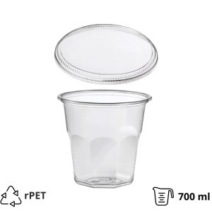Posodica rPET Vintage 700ml d=119mm h=111mm prozorna za sladice/sadje/solato s pokrovom 50 kos (komplet)