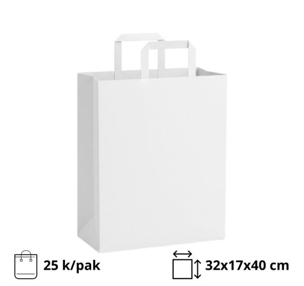 Papirnata nosilna vrečka z ravnim ročajem 320x170x400 mm bela 25 kos