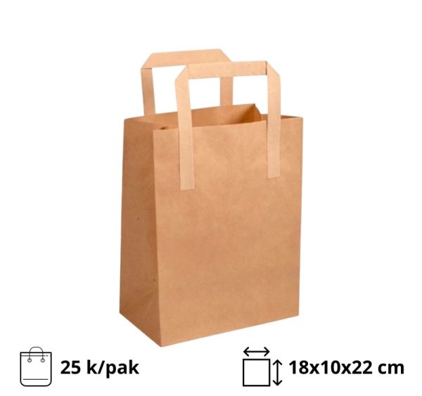 Papirnata nosilna vrečka z ravnim ročajem 180х100х220 mm kraft 25 kos