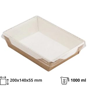 Papirnata posoda s prozornim pokrovom ECO OpSalad 1000 ml 200x140x55 mm kraft [49 kos/pak]