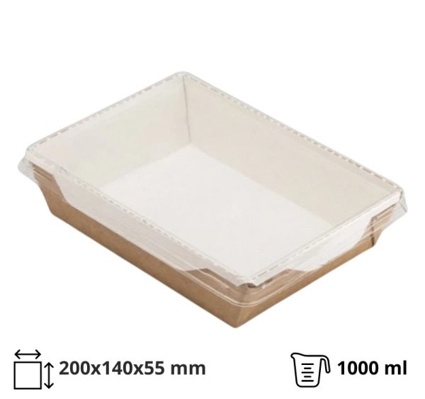 Papirnata posoda s prozornim pokrovom ECO OpSalad 1000 ml 200x140x55 mm kraft [49 kos/pak]