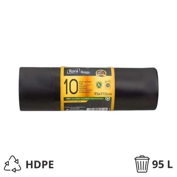 Vrečka za smeti HDPE 125 L 95×115 cm črna, 10 kos