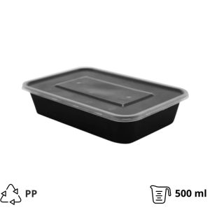 Posodica s pokrovom PP 500 ml 176x124x40 mm črna [50 kos/pak]