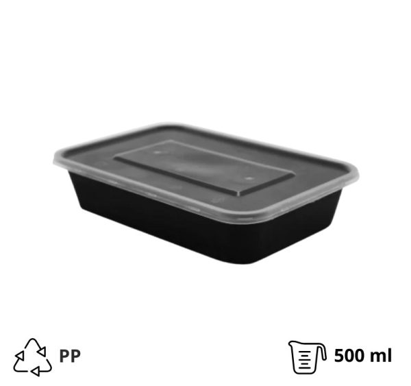 Posodica s pokrovom PP 500 ml 176x124x40 mm črna [50 kos/pak]