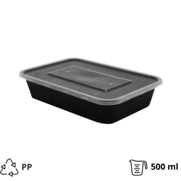 Posodica s pokrovom PP 500 ml 176x124x40 mm črna [50 kos/pak]