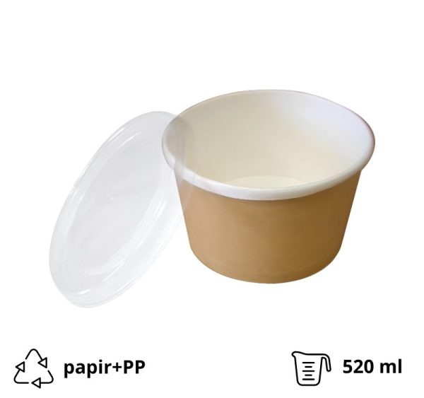 Papirnata posoda s pokrovom ECO 520 ml d=110 mm h=84,5 mm kraft, komplet (50 kos)