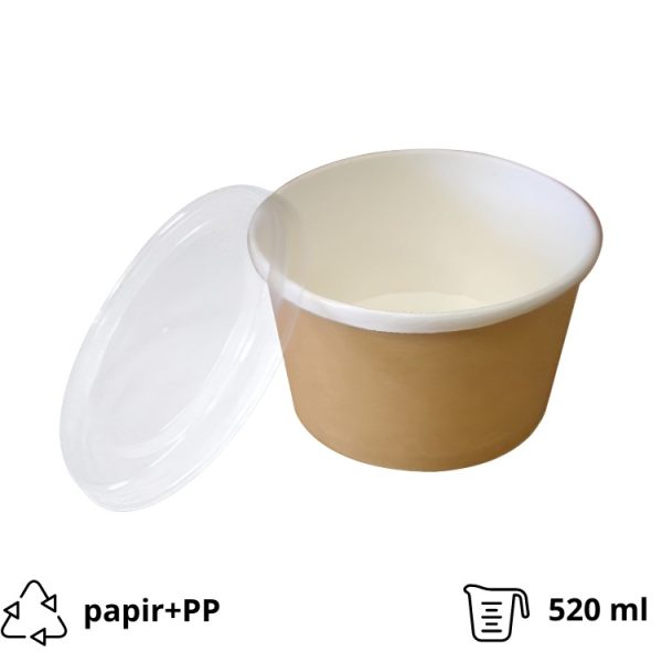Papirnata posoda s pokrovom ECO 520 ml d=110 mm h=84,5 mm kraft, komplet (50 kos)