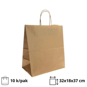 Papirnata nosilna vrečka s pletenim ročajem 320x180x370 mm kraft (10 kos/pak) [2 kos/pak]