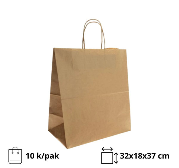 Papirnata nosilna vrečka s pletenim ročajem 320x180x370 mm kraft (10 kos/pak) [2 kos/pak]