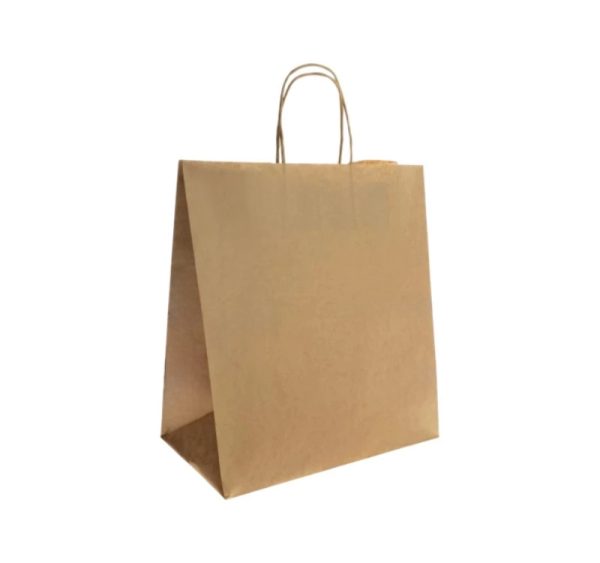 Papirnata nosilna vrečka s pletenim ročajem 320x180x370 mm kraft [2 kos/pak]