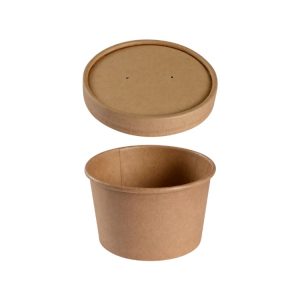 Papirnata posoda za juho s pokrovom 240 ml d=90 mm h=60 mm kraft, 25 kos (komplet)