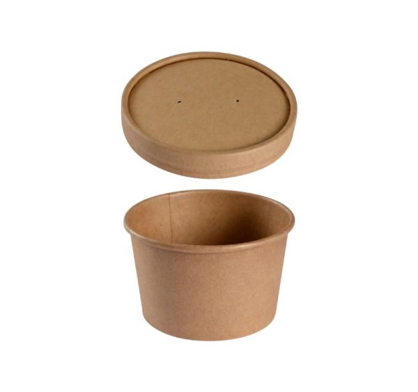 Papirnata posoda za juho s pokrovom 240 ml d=90 mm h=60 mm kraft, 25 kos (komplet)