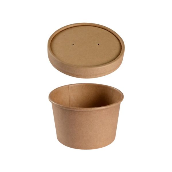 Papirnata posoda za juho s pokrovom 240 ml d=90 mm h=60 mm kraft, 25 kos (komplet)
