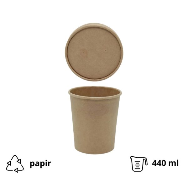 Papirnata posoda s pokrovom 440 ml d=97 mm h=100 mm kraft, 25 kos (komplet)