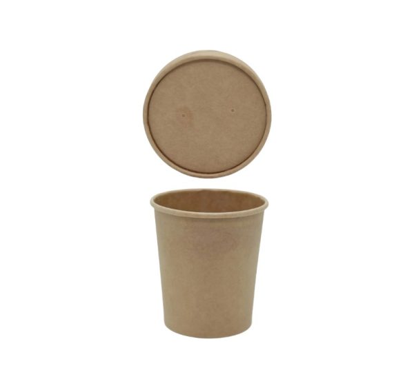 Papirnata posoda s pokrovom 440 ml d=97 mm h=100 mm kraft, 25 kos (komplet)