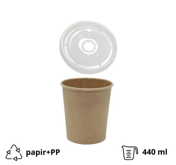 Papirnata posoda s pokrovom 440 ml d=97 mm h=100 mm kraft, 25 kos (komplet)