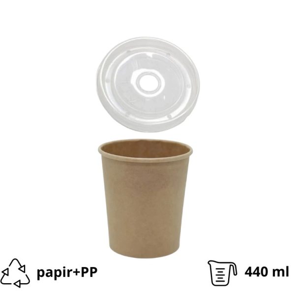 Papirnata posoda s pokrovom 440 ml d=97 mm h=100 mm kraft, 25 kos (komplet)