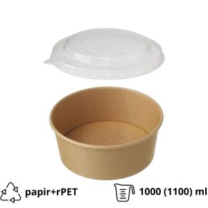 Papirnata posoda s pokrovom 1000 (1100) ml d=185 mm h=60 mm, kraft, 50 kos (komplet)
