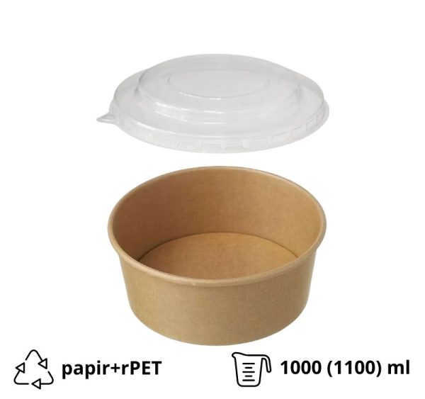 Papirnata posoda s pokrovom 1000 (1100) ml d=185 mm h=60 mm, kraft, 50 kos (komplet)