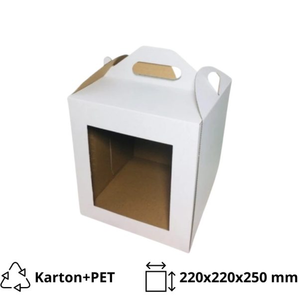 Škatla za torte z ročajem i oknom 220х220х250 mm bela