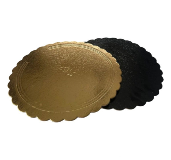 Podstavek okrogli za torto kartonasti d=340 mm črni/zlato 3 mm [5 kos/pak]