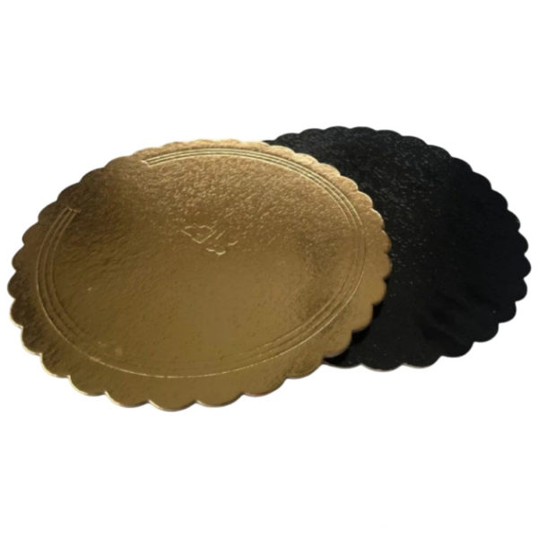 Podstavek okrogli za torto kartonasti d=340 mm črni/zlato 3 mm [5 kos/pak]