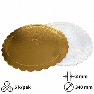 Podstavek okrogli za torto kartonasti d=320 mm črni/zlato 3 mm [5 kos/pak]