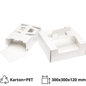 Škatla za torte z ročajem i oknom 300х300х120 mm bela [10 kos/pak]