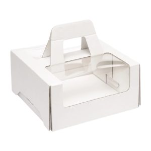 Škatla za torte z ročajem i oknom 280х280х130 mm bela [10 kos/pak]