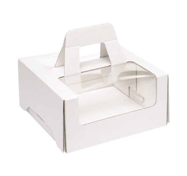 Škatla za torte z ročajem i oknom 280х280х130 mm bela [10 kos/pak]