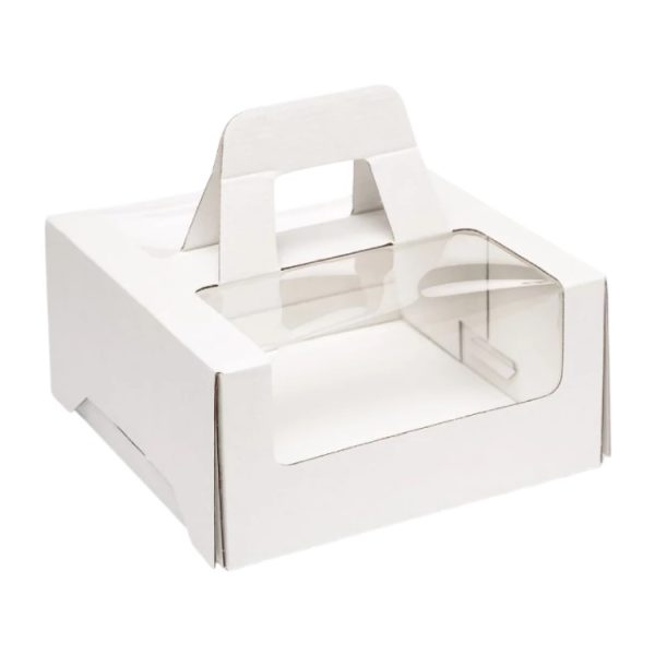 Škatla za torte z ročajem i oknom 280х280х130 mm bela [10 kos/pak]