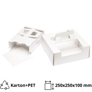 Škatla za torte z ročajem i oknom 250х250х100 mm bela [10 kos/pak]
