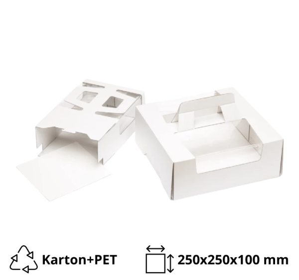 Škatla za torte z ročajem i oknom 250х250х100 mm bela [10 kos/pak]