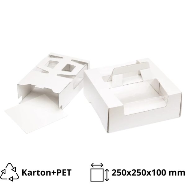 Škatla za torte z ročajem i oknom 250х250х100 mm bela [10 kos/pak]