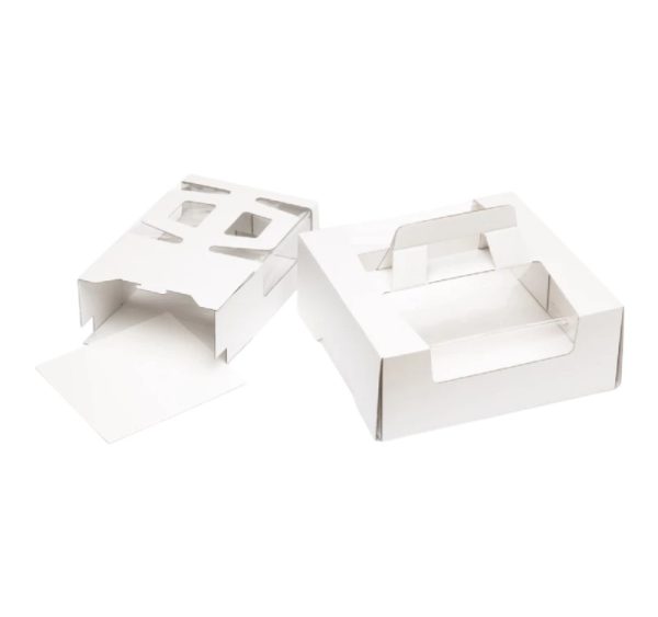 Škatla za torte z ročajem i oknom 250х250х100 mm bela [10 kos/pak]