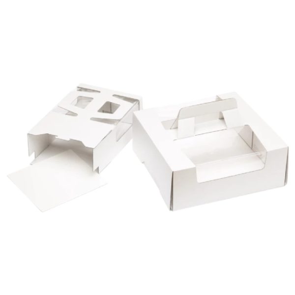 Škatla za torte z ročajem i oknom 250х250х100 mm bela [10 kos/pak]