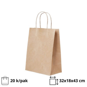 Papirnata nosilna vrečka s pletenim ročajem 320x180x430 mm kraft [20 kos/pak]