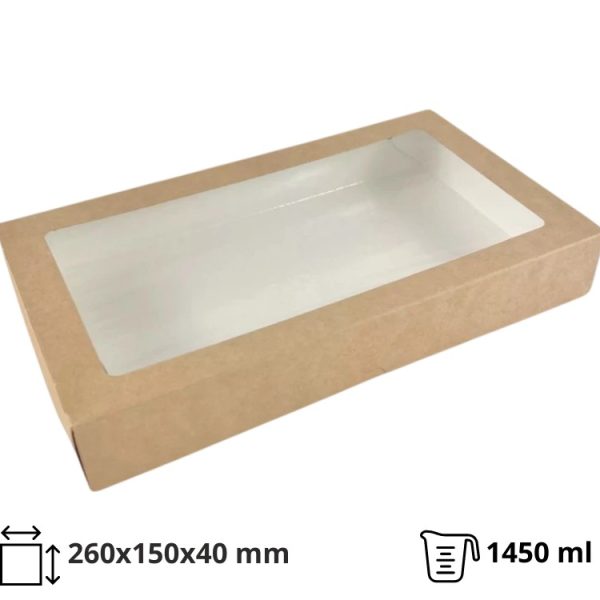 Papirnata posoda z oknom ECO TABOX 1450 ml 260x150x40 mm kraft [12 kos/pak]