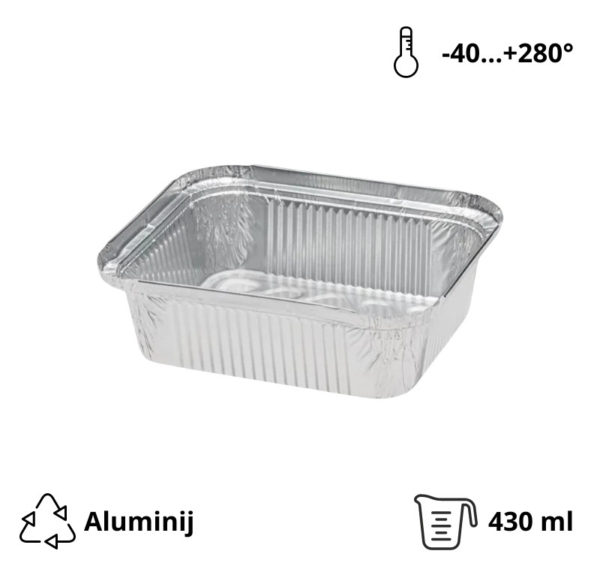 Alu posodica 435 ml 146x121x40 mm 100 kos/pak
