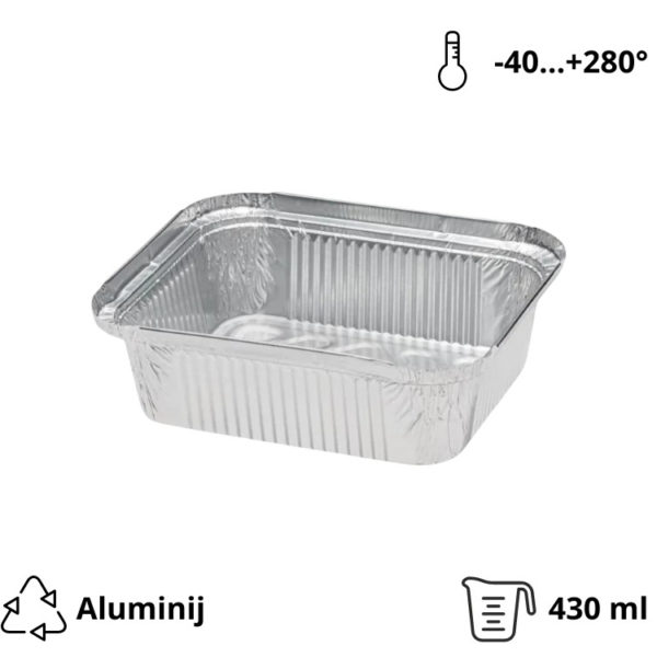 Alu posodica 435 ml 146x121x40 mm 100 kos/pak