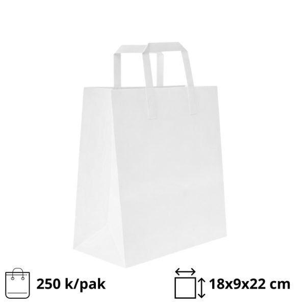 Papirnata nosilna vrečka z ravnim ročajem 180x90x220 mm bela 250 kos/pak