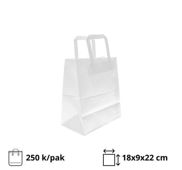 Papirnata nosilna vrečka z ravnim ročajem 180x90x220 mm bela 250 kos/pak