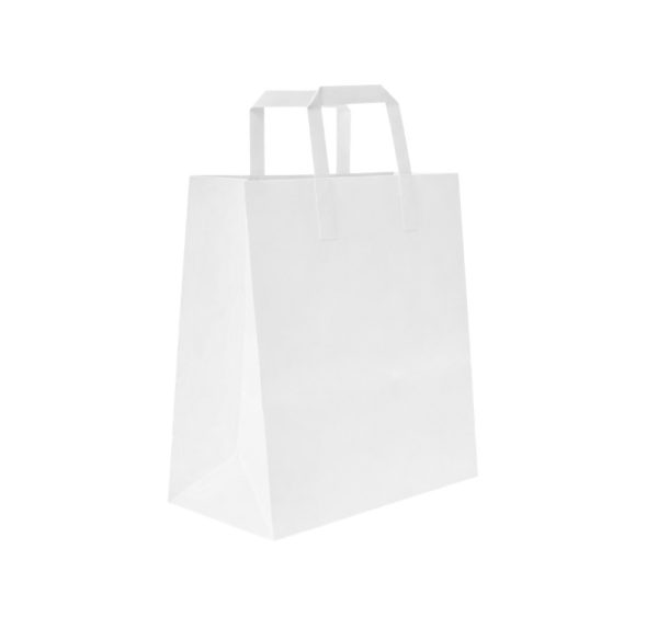 Papirnata nosilna vrečka z ravnim ročajem 180x90x220 mm bela 250 kos/pak